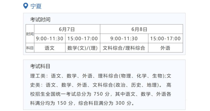 2022年寧夏高考時間安排,寧夏高考時間2022具體時間表