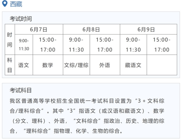 2023年西藏高考時間安排,西藏高考時間2023具體時間表