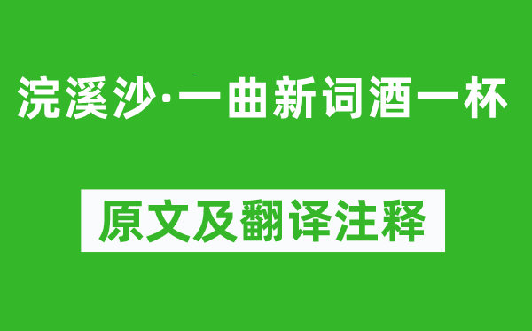 晏殊《浣溪沙·一曲新詞酒一杯》原文及翻譯注釋,詩意解釋