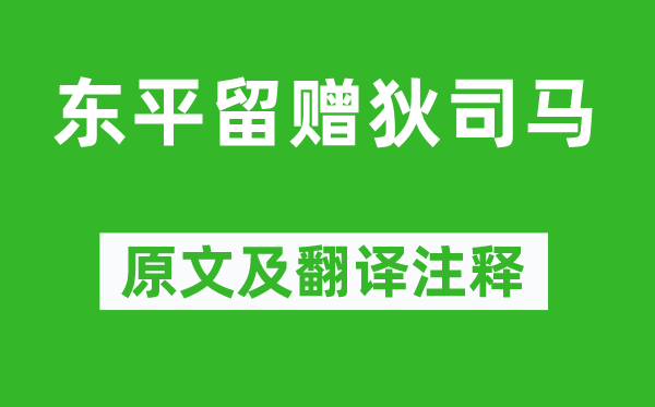 高適《東平留贈狄司馬》原文及翻譯注釋,詩意解釋