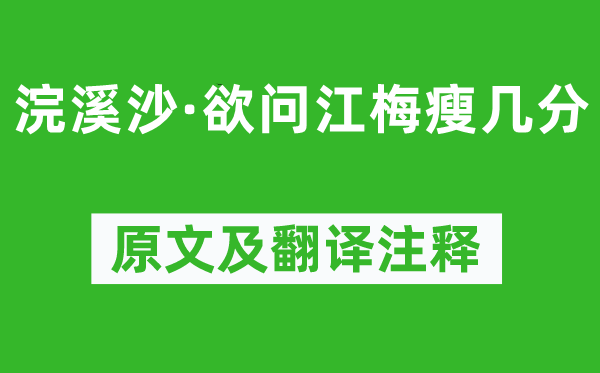 納蘭性德《浣溪沙·欲問江梅瘦幾分》原文及翻譯注釋,詩意解釋