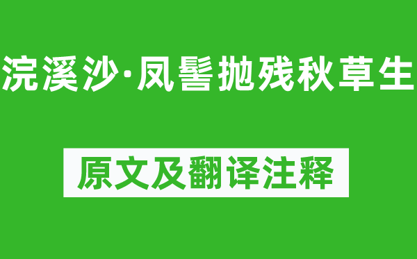 納蘭性德《浣溪沙·鳳髻拋殘秋草生》原文及翻譯注釋,詩意解釋