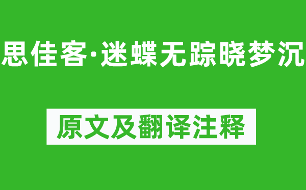 吳文英《思佳客·迷蝶無蹤曉夢沉》原文及翻譯注釋,詩意解釋