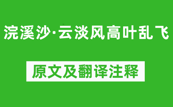 顧夐《浣溪沙·云淡風高葉亂飛》原文及翻譯注釋,詩意解釋