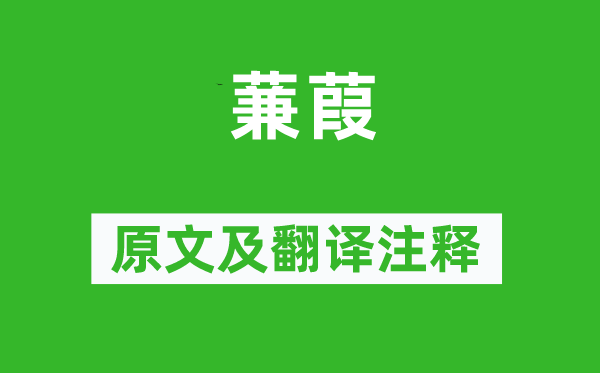 詩經(jīng)·國風《蒹葭》原文及翻譯注釋,詩意解釋