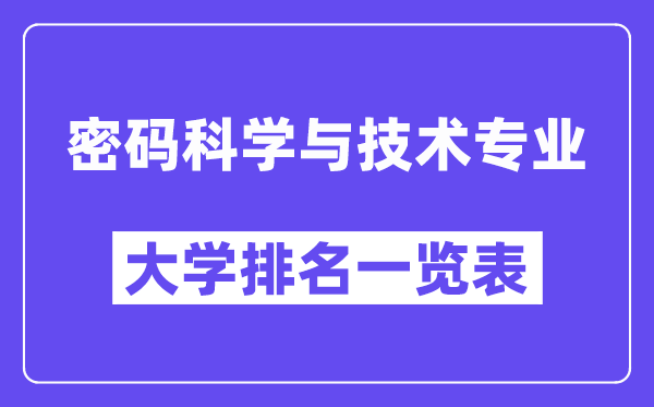 全國(guó)密碼科學(xué)與技術(shù)專(zhuān)業(yè)大學(xué)排名一覽表（最新排行榜）